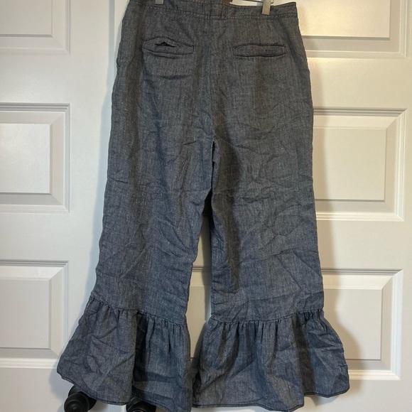Anthropologie Ett Twa Chambray Linen Ruffle Crop Pants Size 8 - Picture 3 of 11